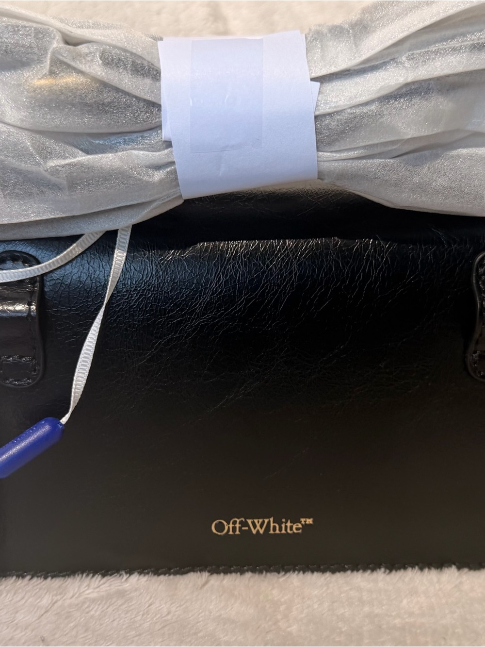 Off-White Black Leather Crossbody with Gold Arrow Emblem - Picture 7 of 8